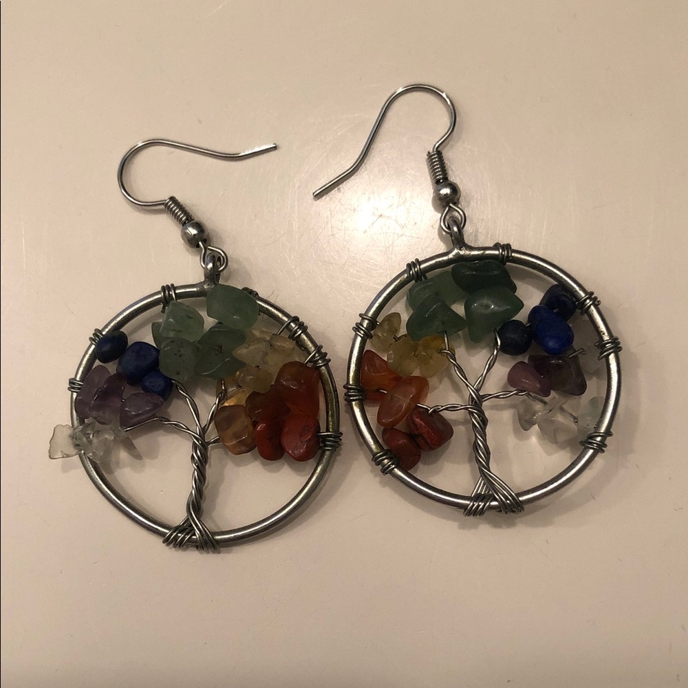 Multicolor Tree of Life Wire Earrings
